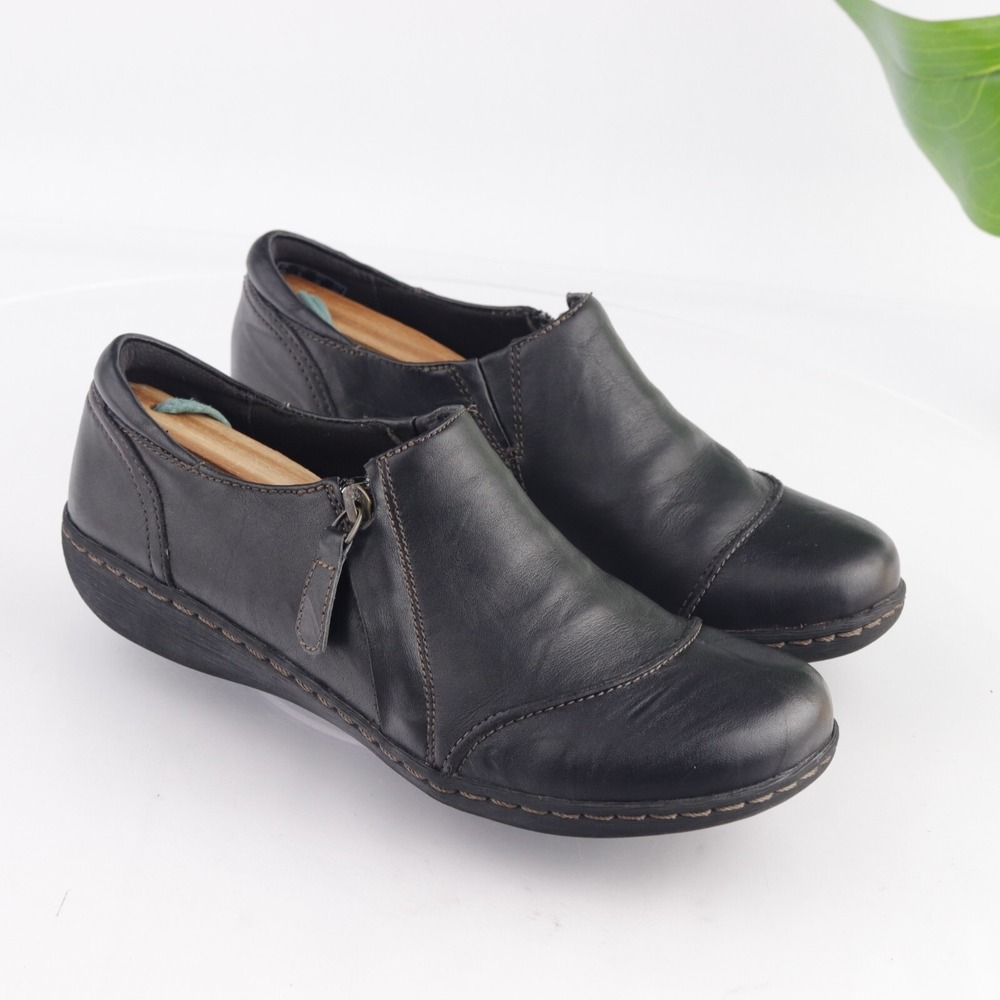 Clarks Womens Ashland Palm‎ Loafer Size 8 Black Leather Comfort Flat Shoe Zip Up - Picture 12 of 13